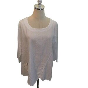 Focus Top Size Medium White Textured 100% Cotton Preshrunk Shirt Long Sleeve